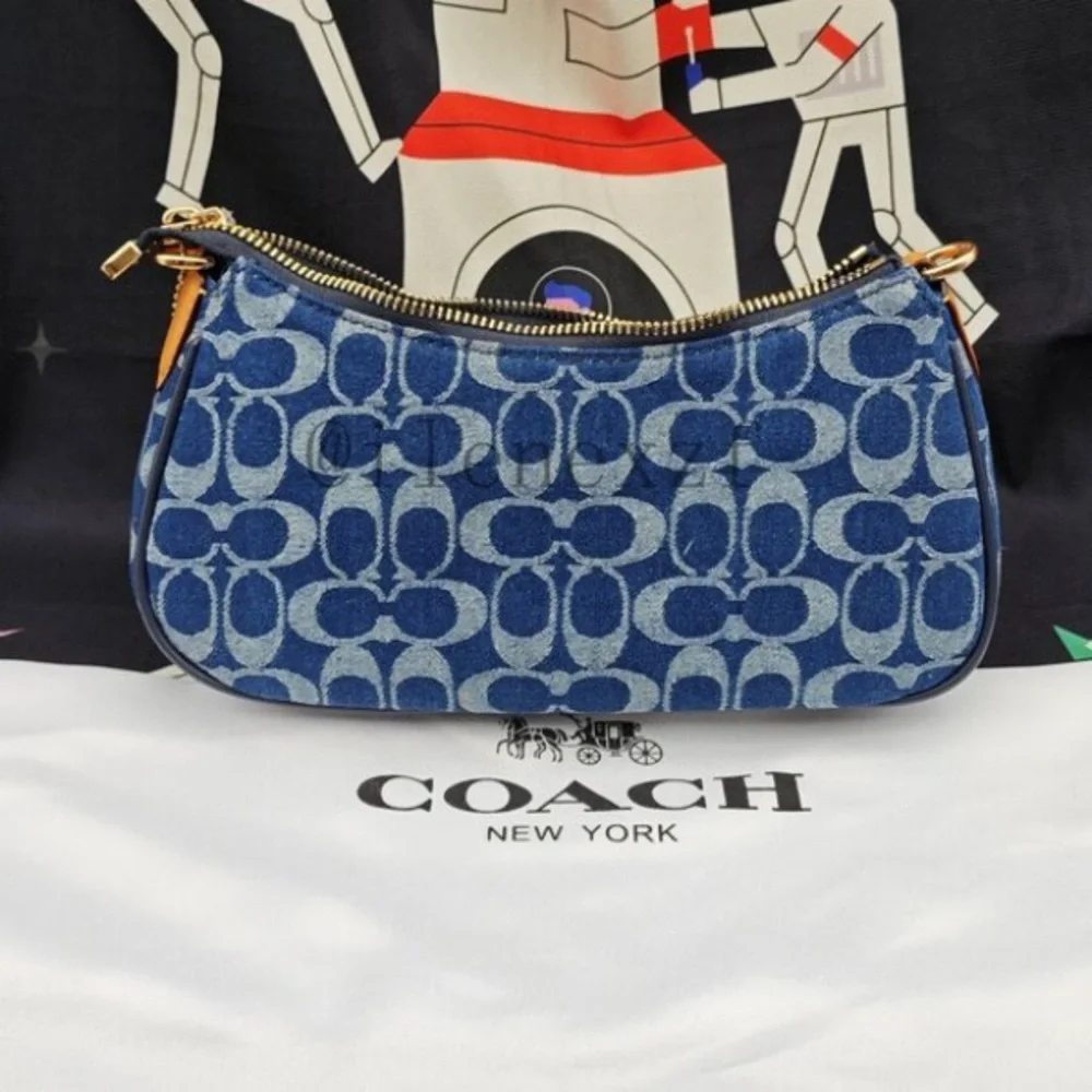 Coach Navy and Tan Shoulder Bag